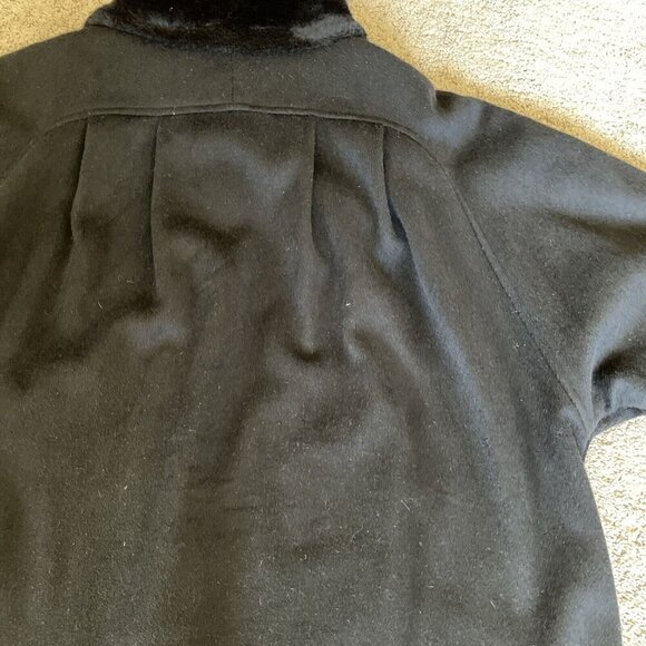 Vintage 70s Lorovi Woman Wool Button Front Coat Sz 2X Black Faux Fur Collar USA - Picture 8 of 13